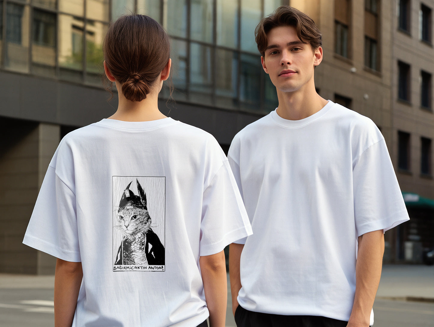 The Cat it's 545 Over Size T-Shirt (Tişört) (Renk: Siyah-Beyaz) (545TSHO0021)