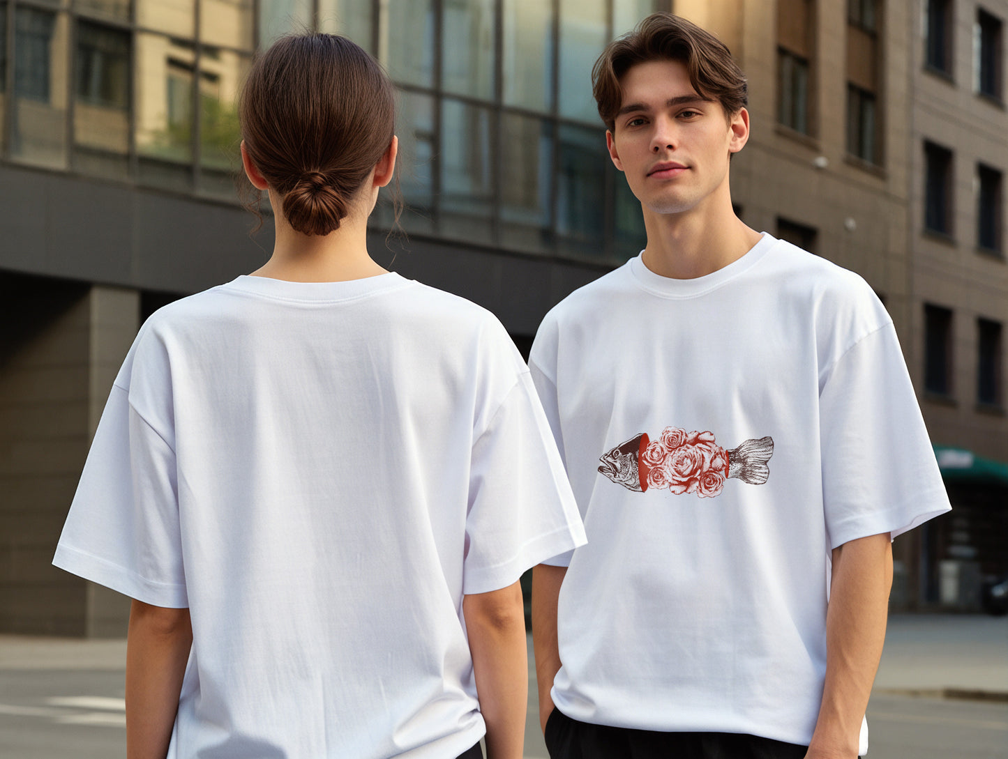 Fish & Rose it's 545 Over Size T-Shirt (Tişört) (Renk: Siyah-Beyaz) (545TSHO0022)