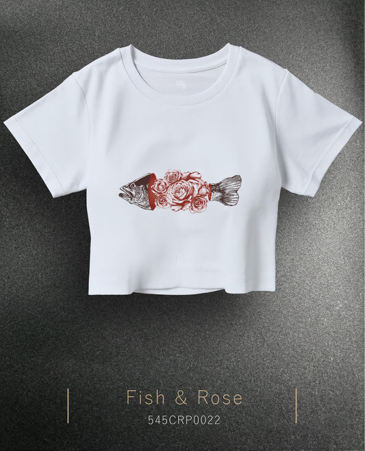 Fish & Rose Crop Size T-Shirt (Tişört) 5 Renk
