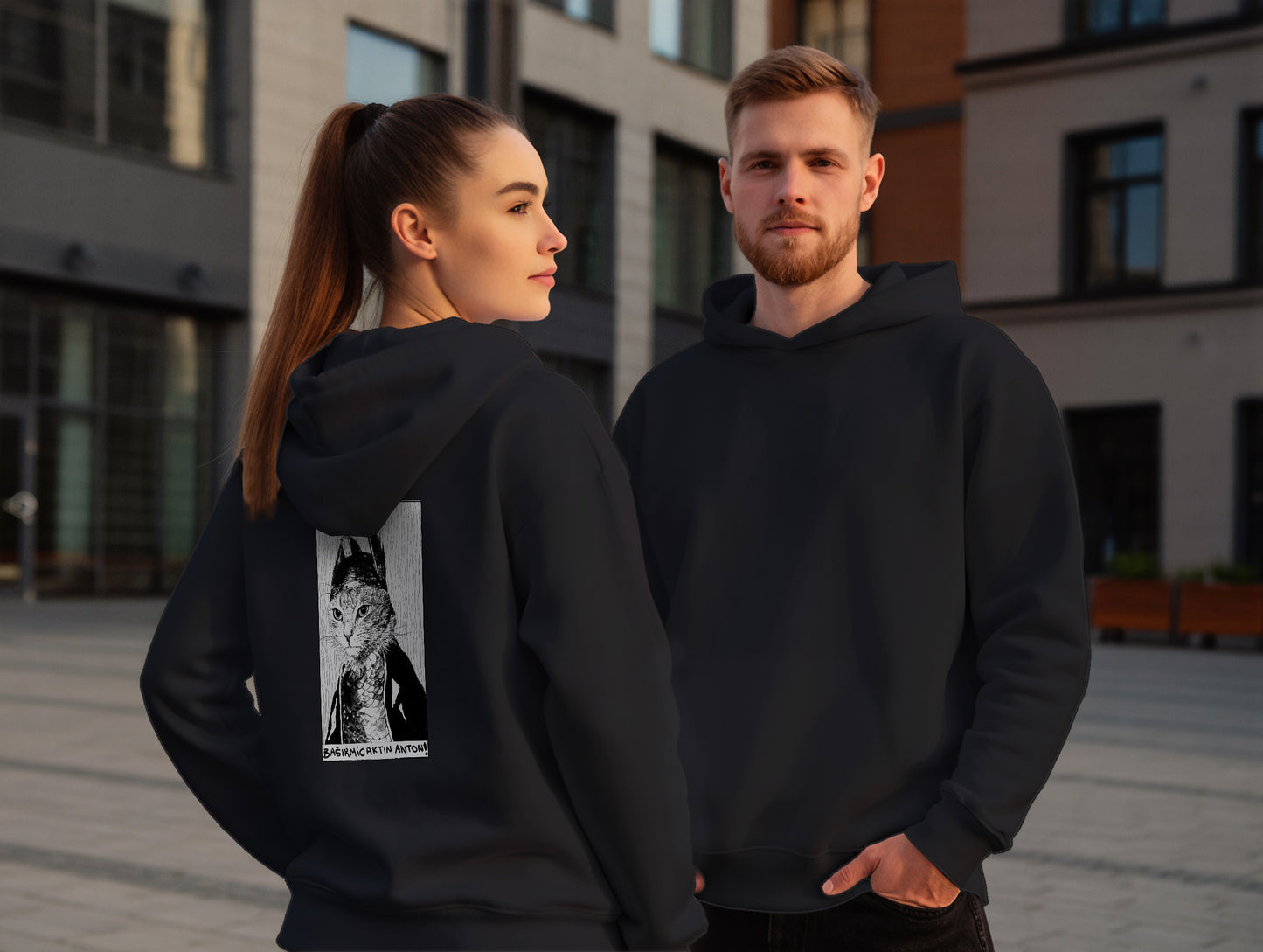 The Cat It's 545 Hoodie (Kapüşonlu Sweatshirt) (Renk: Siyah-Ekru) (545HOD0021)