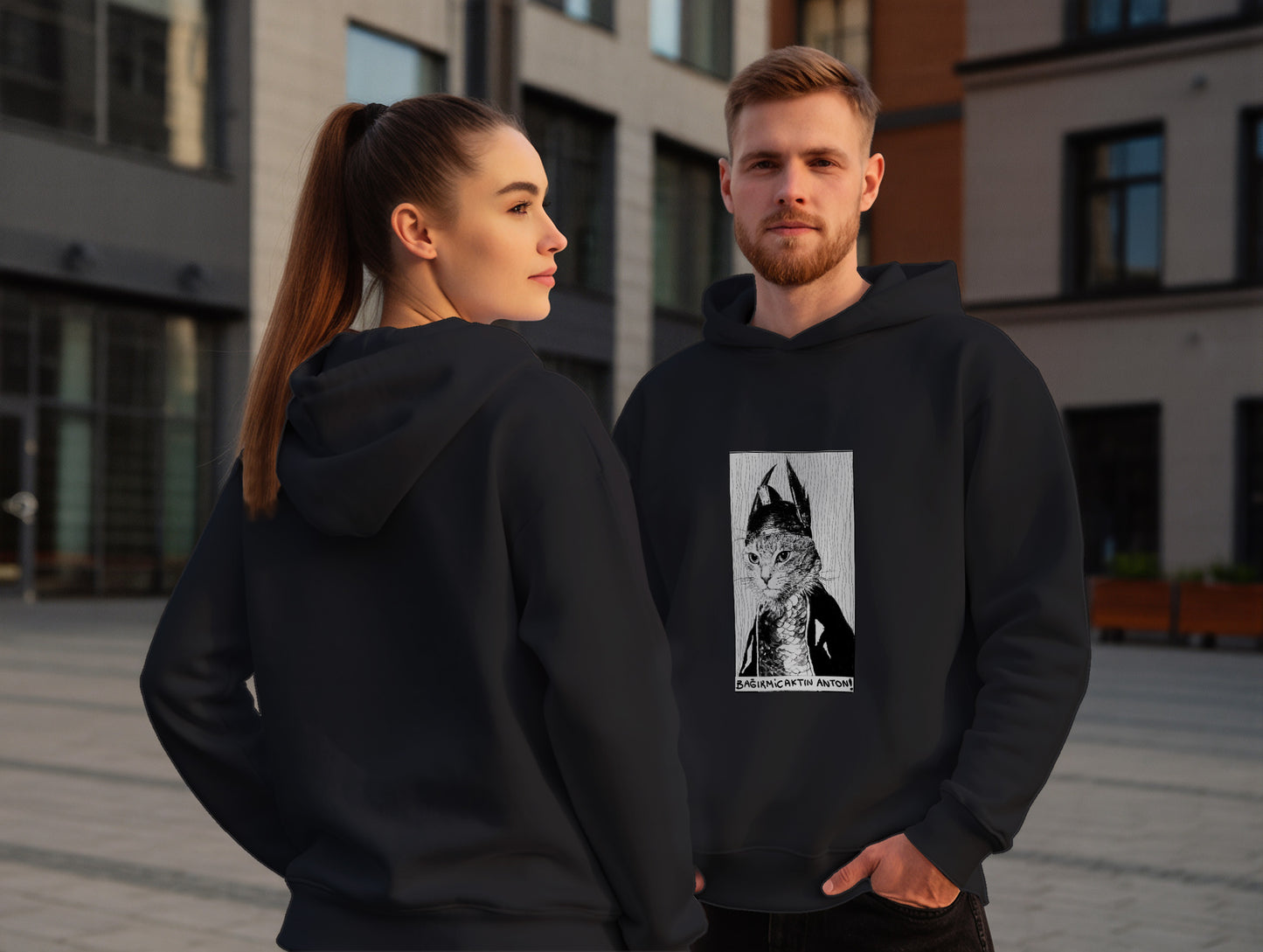 The Cat It's 545 Hoodie (Kapüşonlu Sweatshirt) (Renk: Siyah-Ekru) (545HOD0021)