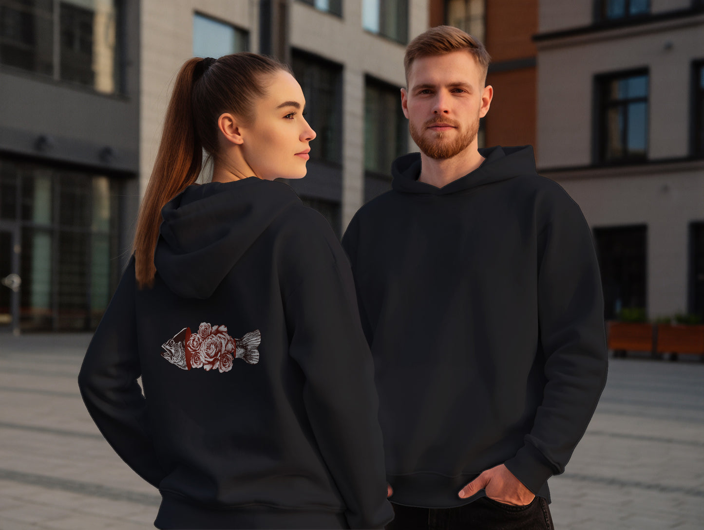 Fish & Rose It's 545 Hoodie (Kapüşonlu Sweatshirt) (Renk: Siyah-Ekru) (545HOD0022)