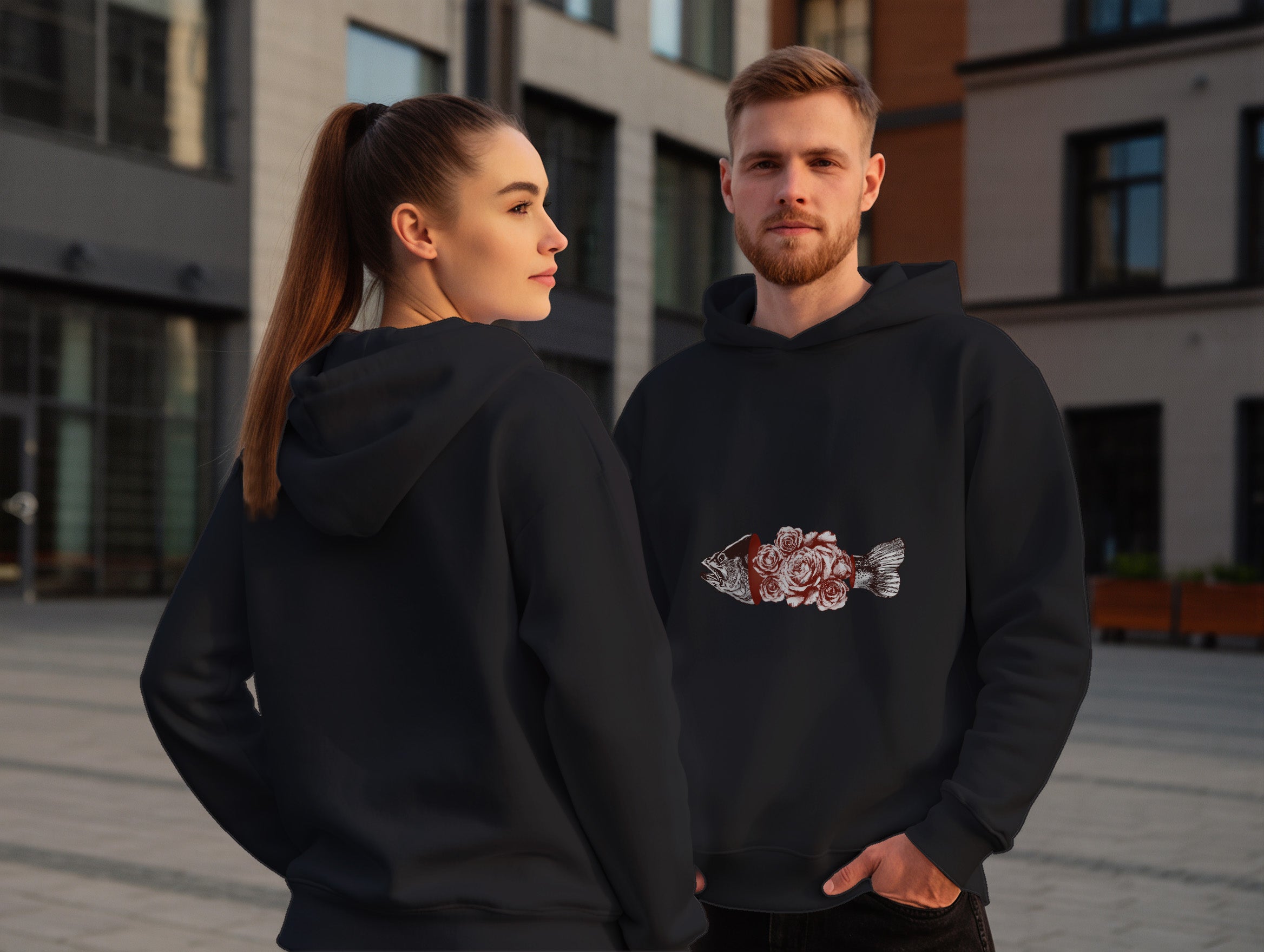 Fish & Rose Hoodie (Kapüşonlu Sweatshirt) (2 Renk)