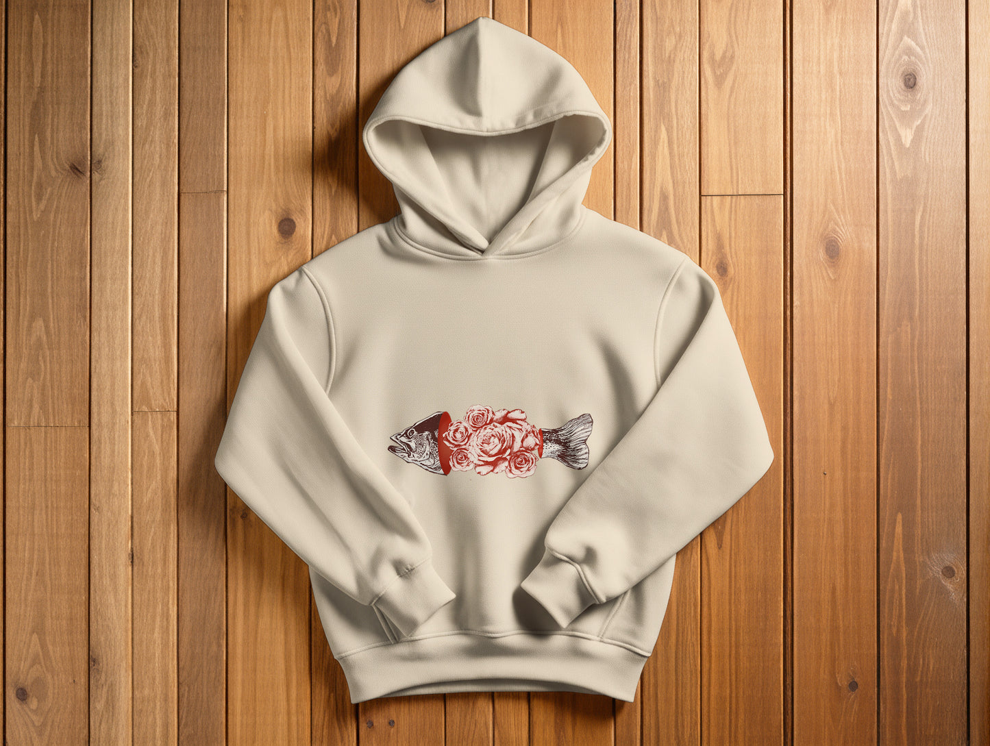 Fish & Rose It's 545 Hoodie (Kapüşonlu Sweatshirt) (Renk: Siyah-Ekru) (545HOD0022)