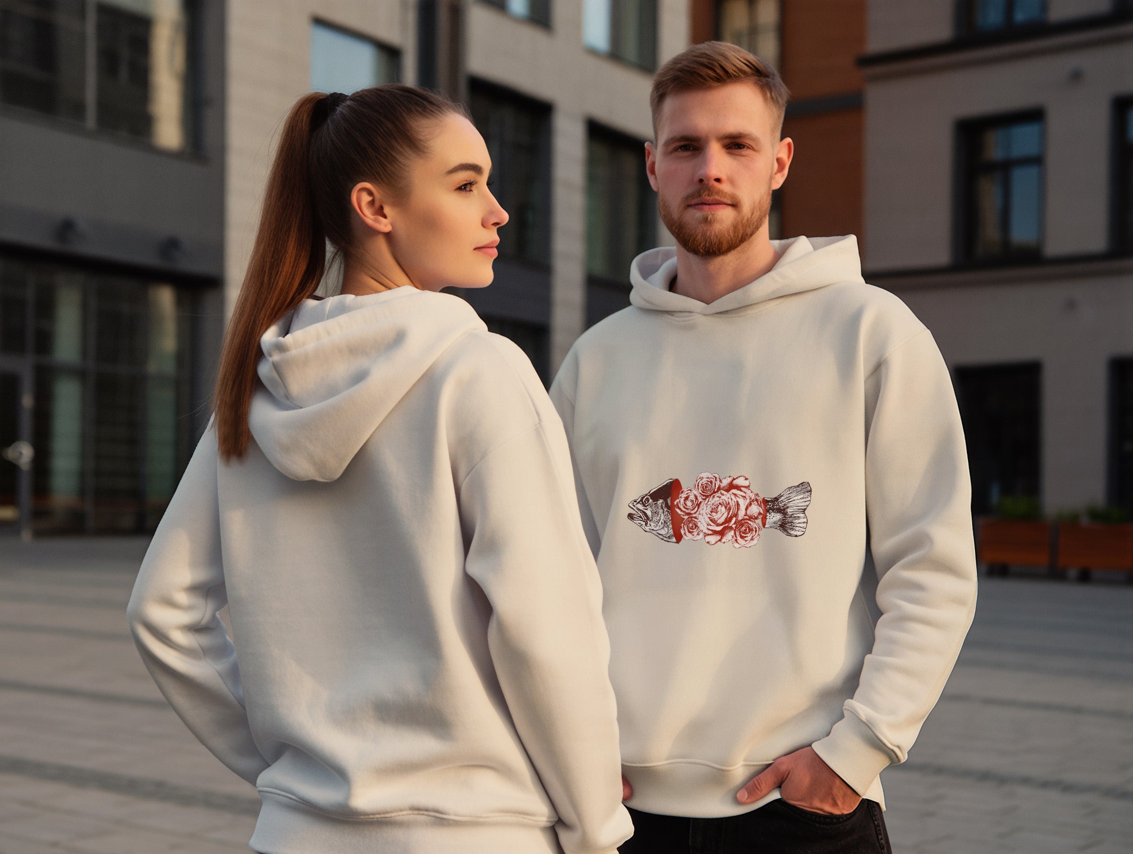 Fish & Rose Hoodie (Kapüşonlu Sweatshirt) (2 Renk)
