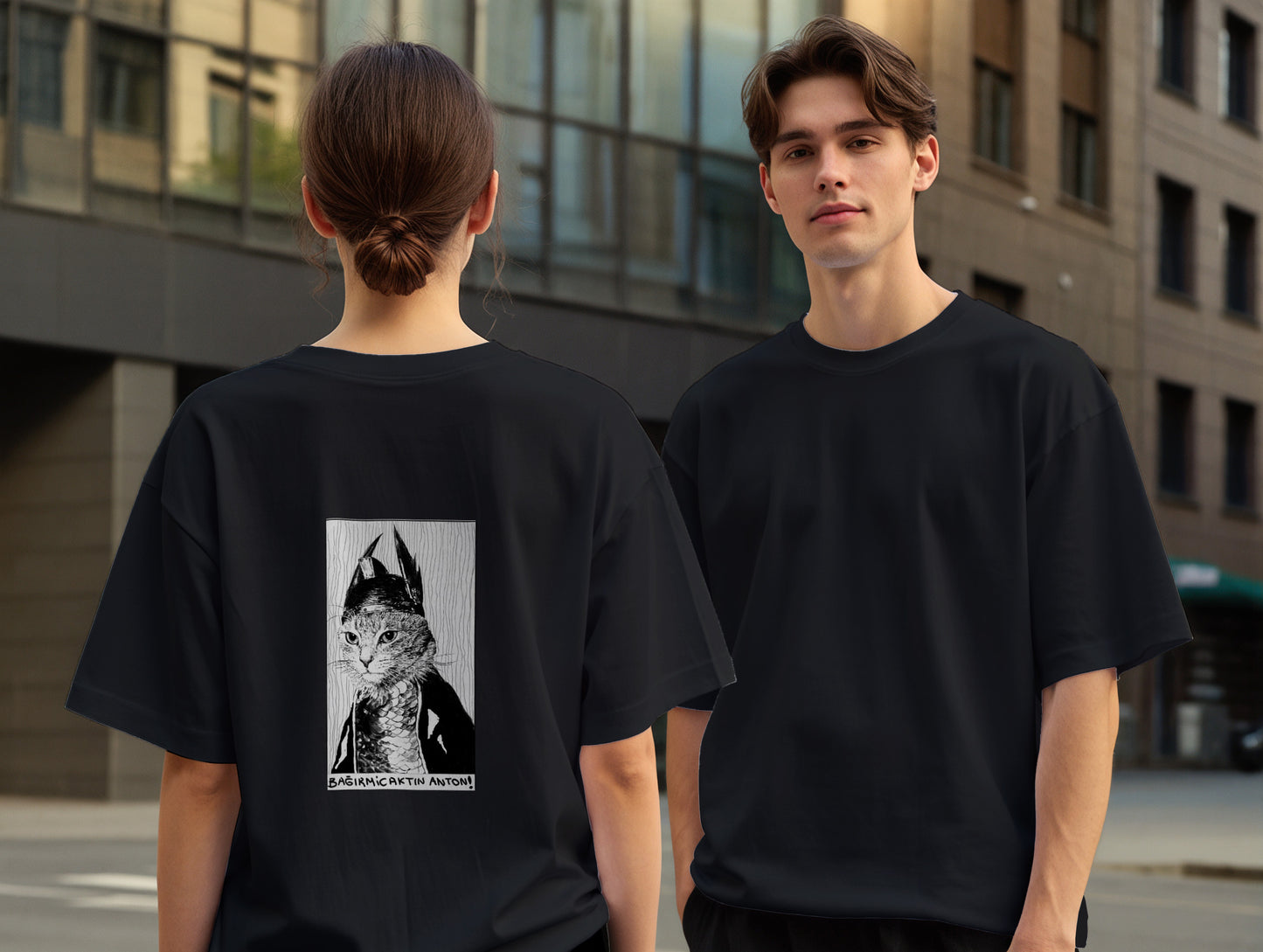 The Cat it's 545 Over Size T-Shirt (Tişört) (Renk: Siyah-Beyaz) (545TSHO0021)