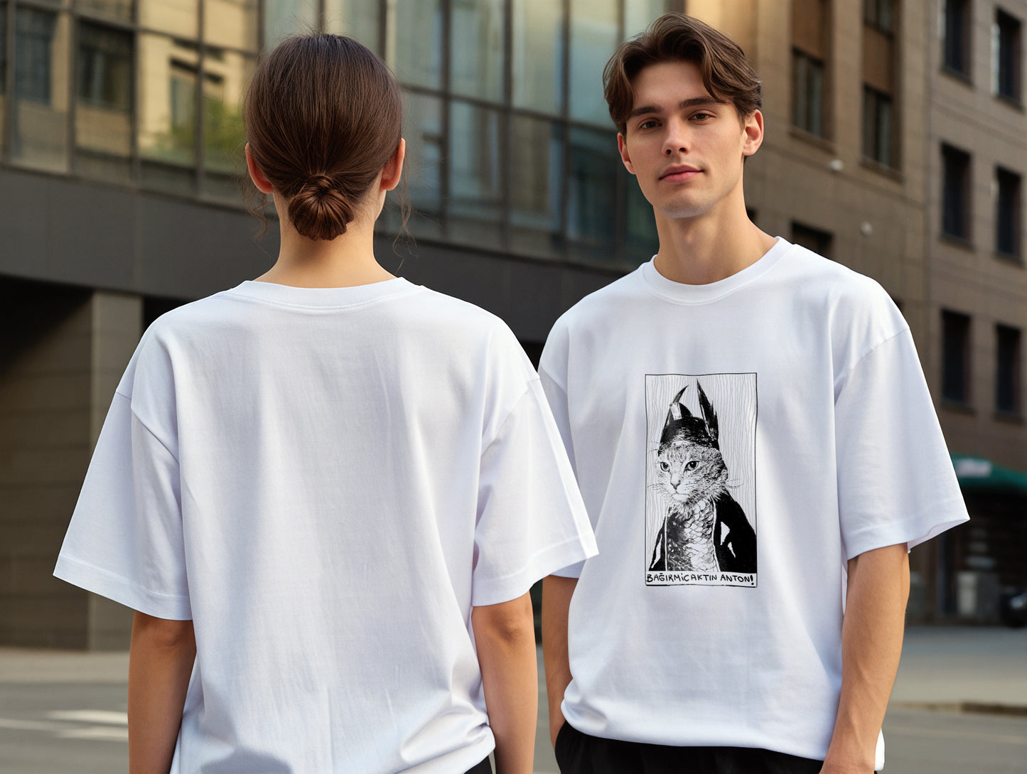 The Cat it's 545 Over Size T-Shirt (Tişört) (Renk: Siyah-Beyaz) (545TSHO0021)