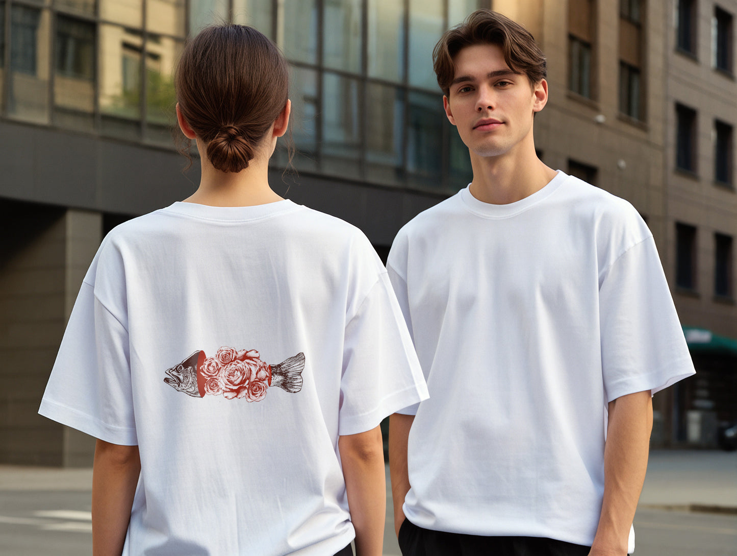 Fish & Rose it's 545 Over Size T-Shirt (Tişört) (Renk: Siyah-Beyaz) (545TSHO0022)